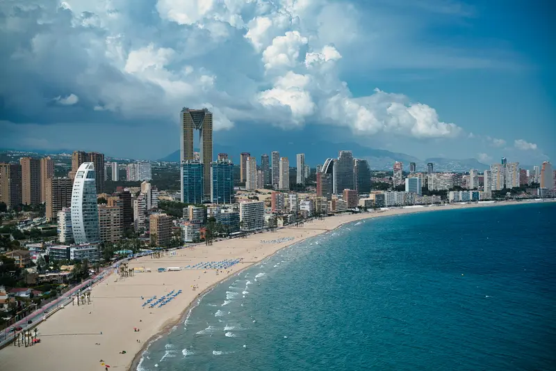Benidorm beach with the high-rise skyline behind