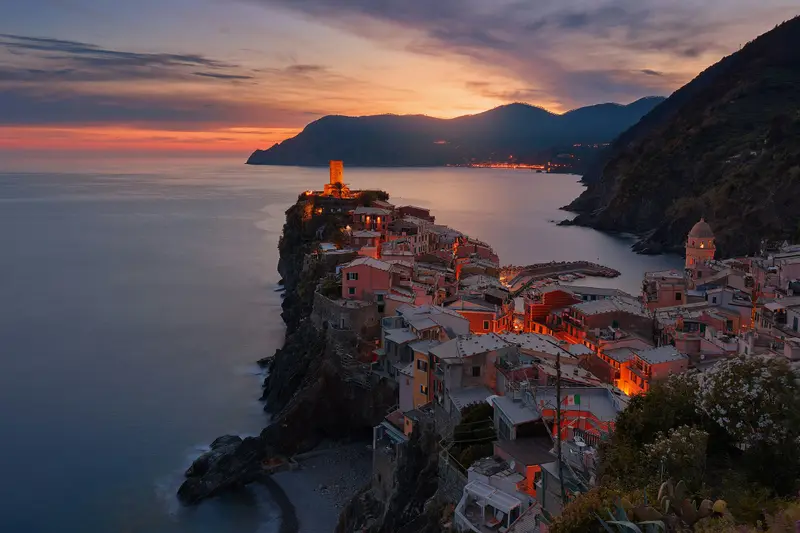 The coastal village of Vernazza in the Cinque Terre at sunset
