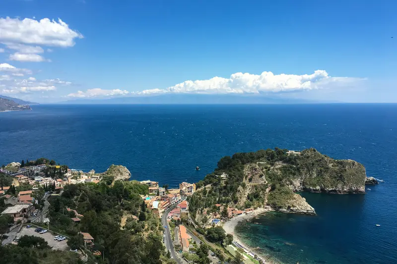 Isola Bella and the coast below Taormina in Sicily
